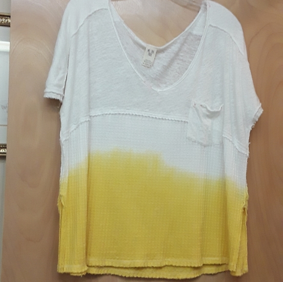 Free People White Yellow Ombre Knit W Neck Raw Dolman Top S - Picture 8 of 9